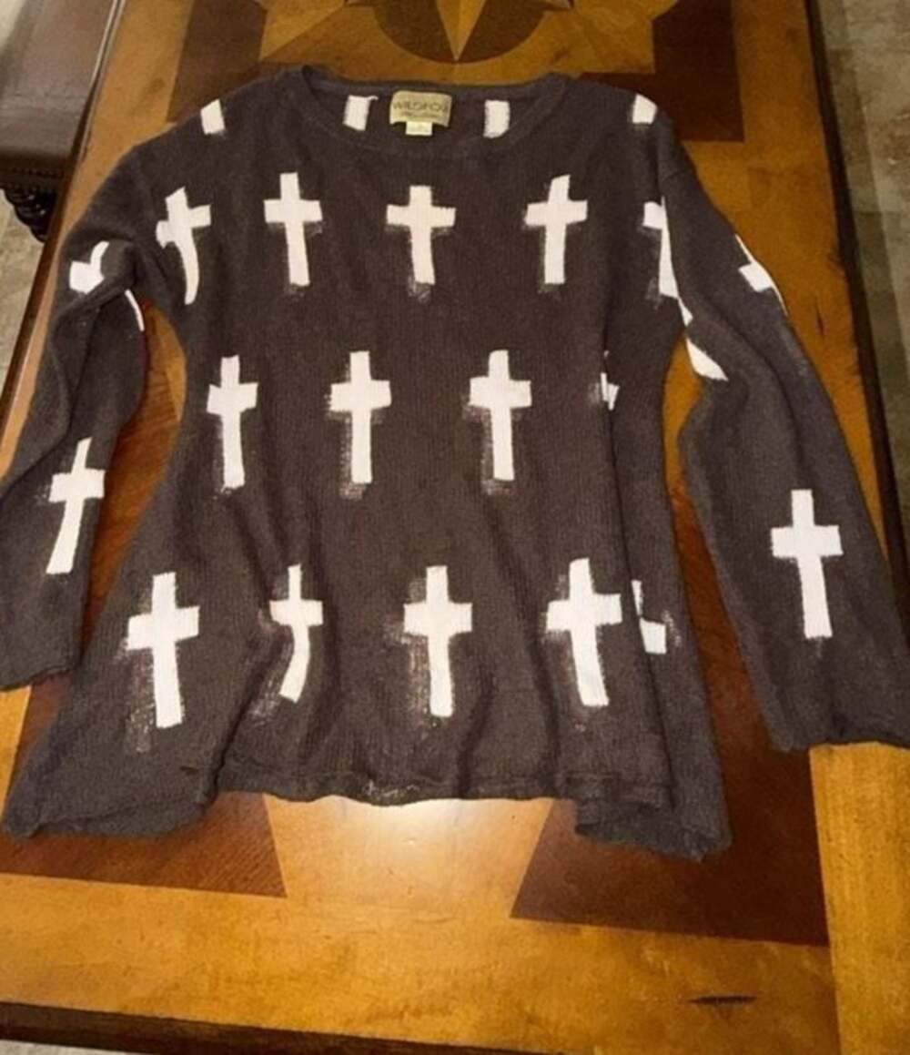 Wildfox White Label Brown and White Cross Pattern Knit Sweater